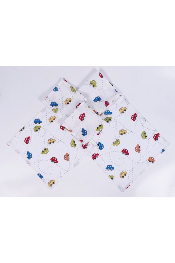 %100 Pamuk Müslin Kumaş 5 Li Ağız Mendili Seti 28x28 Cm Araba Desenli