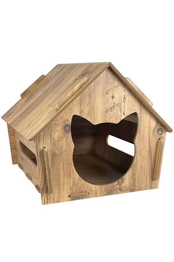 Geçmeli Sistem Demonte Kedi Evi - Tamamen Ahşap Desenli - Easy Cat ODUNCONCEPT