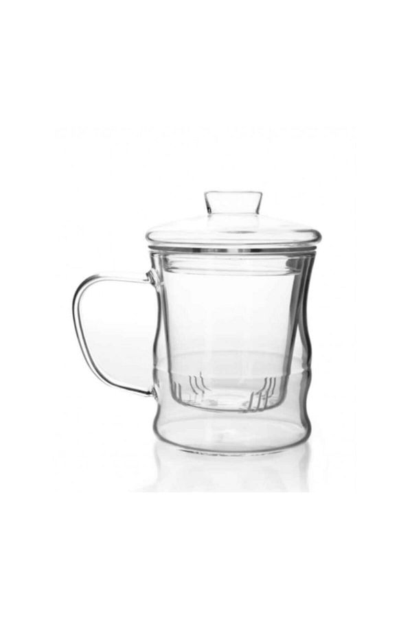 Cam Kapaklı Demleme Süzgeçli Isıya Dayanıklı Kupa 350 ml_2