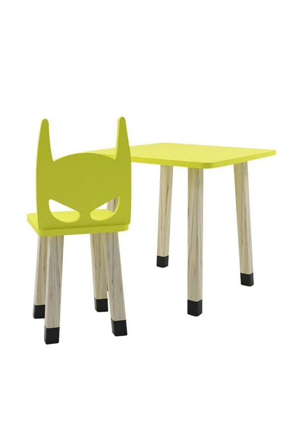 Ahşap Çocuk Oyun Ve Aktivite Masa Sandalye Takımı - Ahşap - Batman - Sarı_2