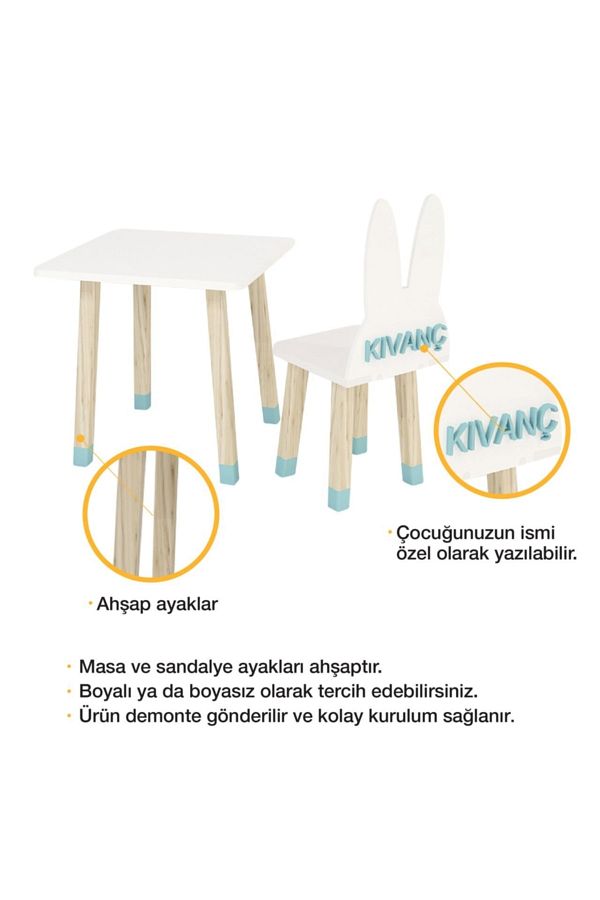 Ahşap Çocuk Oyun Ve Aktivite Masa Sandalye Takımı - Ahşap - Tavşan_5