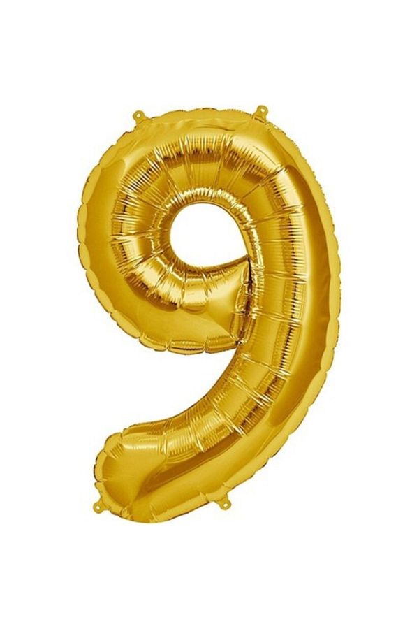 9 Rakam Altın Folyo Balon 16 Inç 40 Cm -