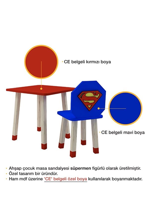 Ahşap Çocuk Oyun Ve Aktivite Masa Sandalye Takımı - Ahşap - Süpermen_5