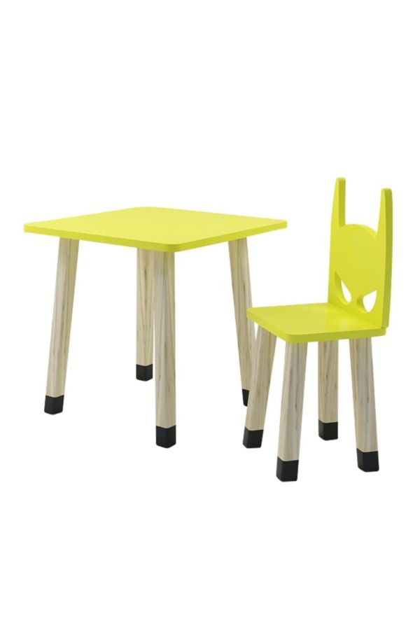 Ahşap Çocuk Oyun Ve Aktivite Masa Sandalye Takımı - Ahşap - Batman - Sarı