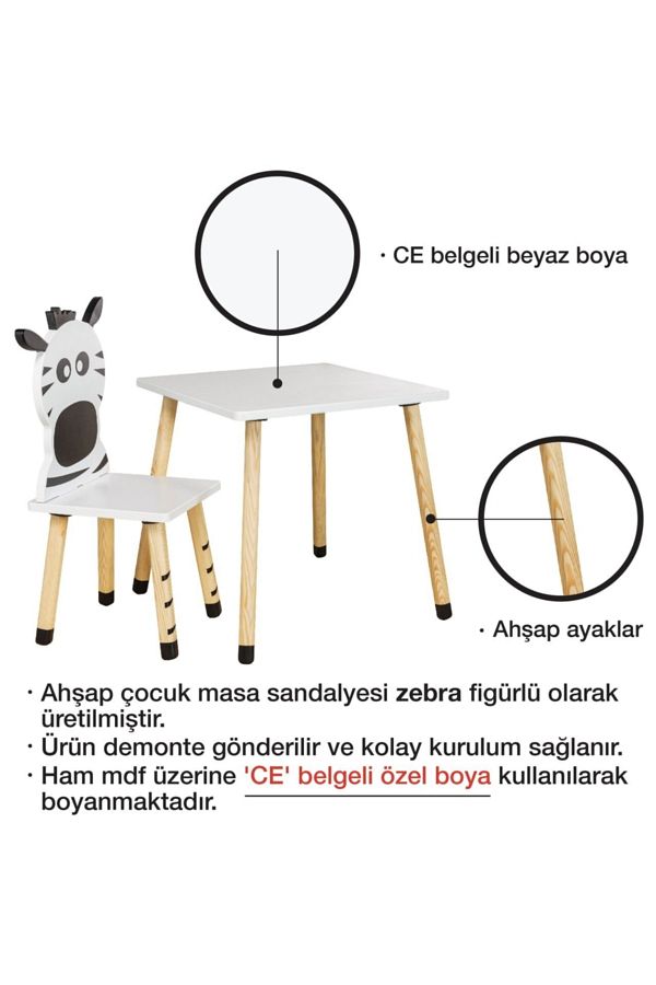 Ahşap Çocuk Oyun Ve Aktivite Masa Sandalye Takımı - Zebra_3