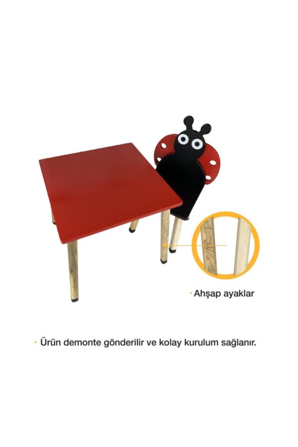 Ahşap Çocuk Oyun ve Aktivite Masa Sandalye Takımı  Uğur Böceği_2