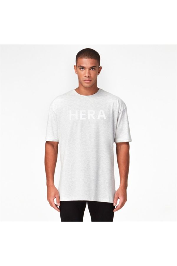 Büyük Logolu Oversize T Shirt Gri-beyaz