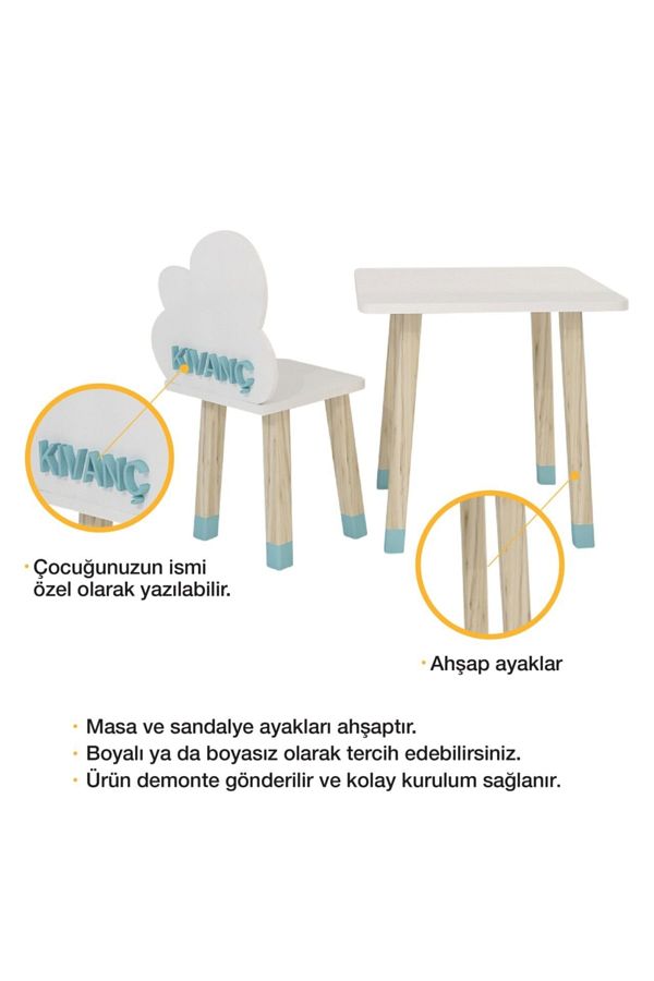 Ahşap Çocuk Oyun Ve Aktivite Masa Sandalye Takımı - Ahşap - Bulut_5