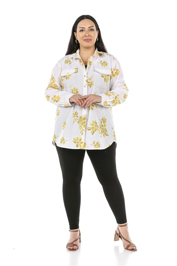 Fold-detail Sleeve Contrast Stitched Decorative Flap-pocket Base Floral Shirt &mdash; Mustard