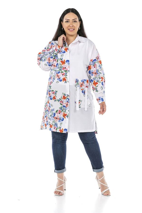 Decorative Flap-pocket Base Floral Tunic Shirt &mdash; Renkli