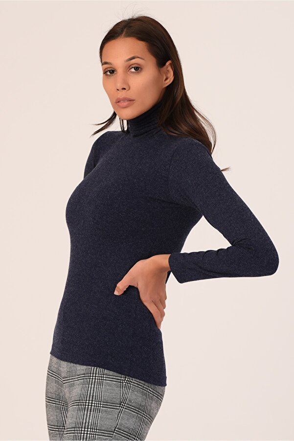 Full Turtleneck Wool-blend Viscose Turtleneck Bodysuit — Navy