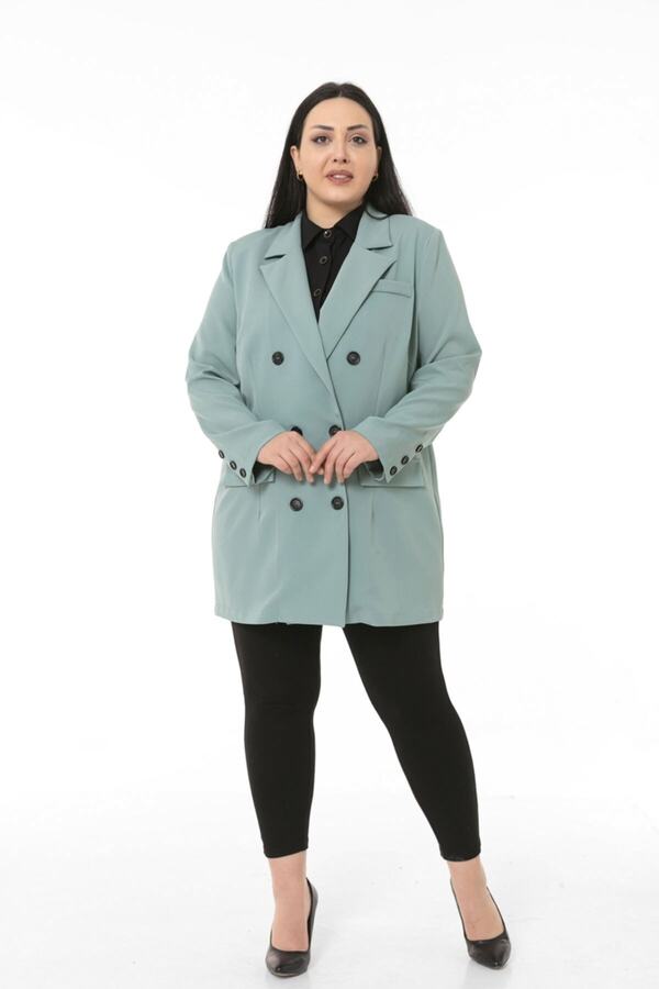 Mono Neck Wrap-front Fastening Decorative with Pockets Sleeves Button-detail Green Jacket — Mint