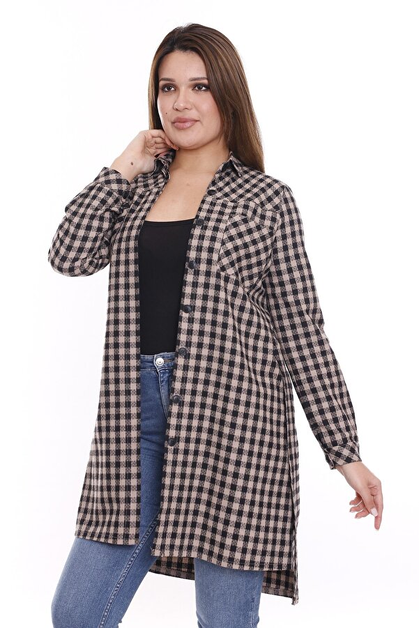 Chest with Pockets Asymmetric Cut Detail Belted Long Woven Tunic Shirt — Mink