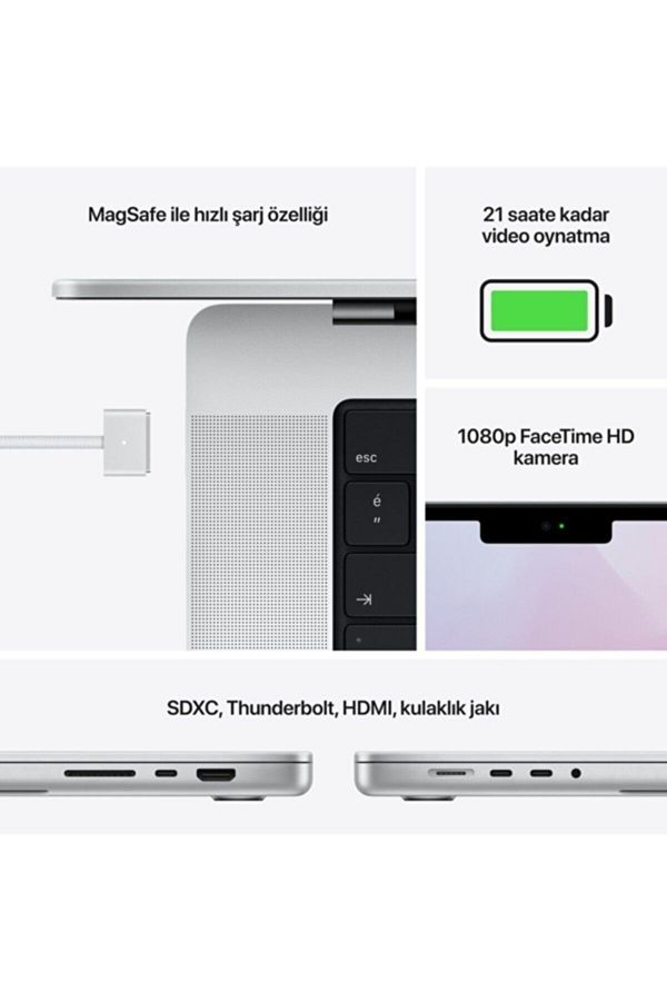 Apple Macbook M1 Pro 10c Cpu - 16c Gpu 16gb 512gb Ssd Macos 16" Qhd Gümüş Laptop (Apple Türkiye Garantili) - Görsel 6