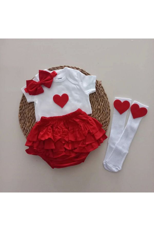 Kız Bebek Kırmızı Fırfır Bandana Çorap Takım