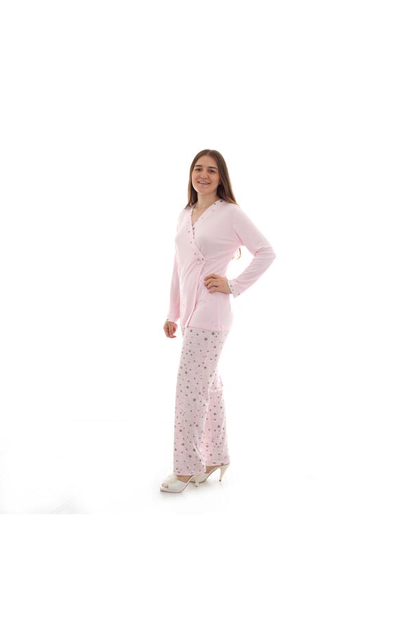 Yaka Uzun Kol Pijama Takım Gizem İç Giyim