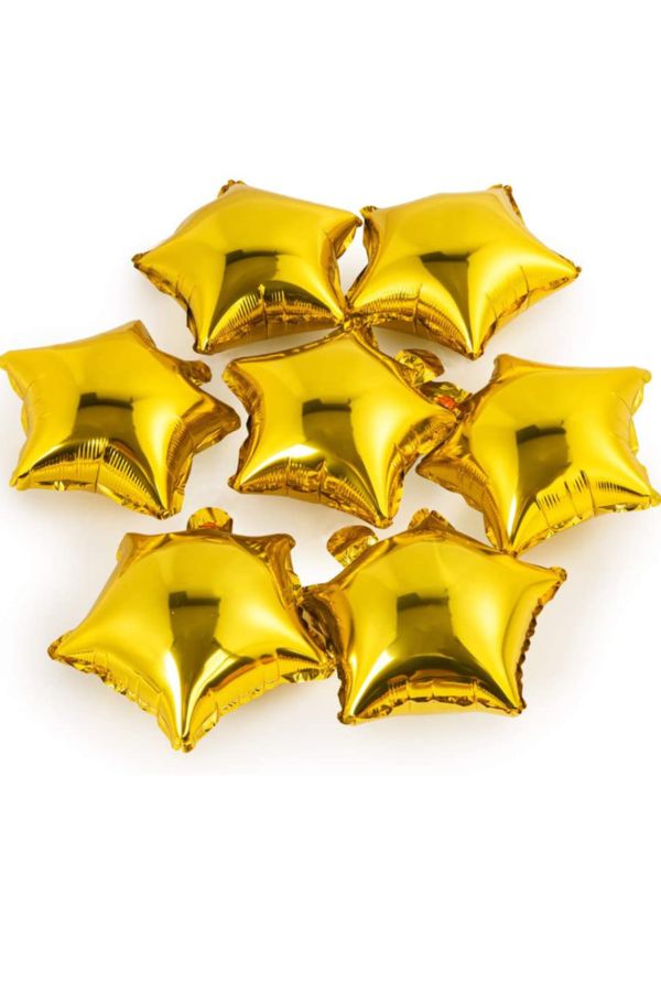 12 Adet Minik Boy 25 Cm 10 Inç Gold Altın Sarısı Yıldız Folyo Balon Set
