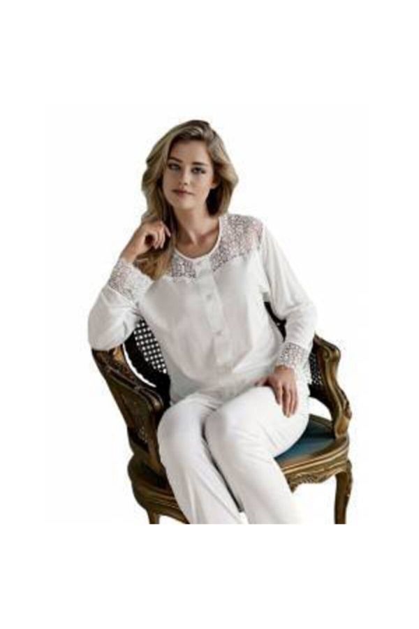 Penye Uzun Kol Dantelli Pijama Takım 745