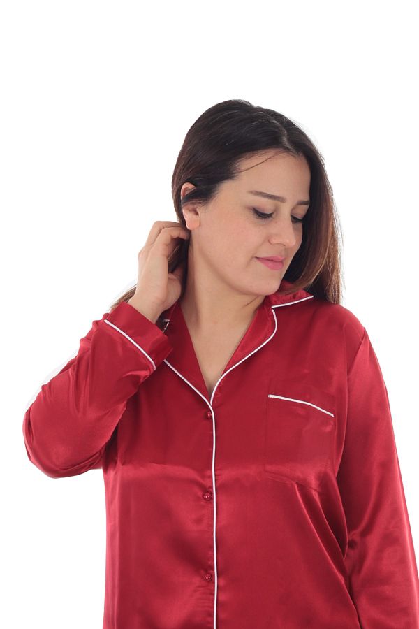 Kadın Saten Önden Tüm Düğmeli Pijama Takımı 455 Gizem İç Giyim