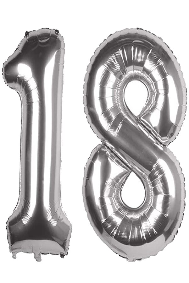 18. Yaş Doğum Günü Folyo Balon Seti Gümüş 100 Cm Parti Dolabı