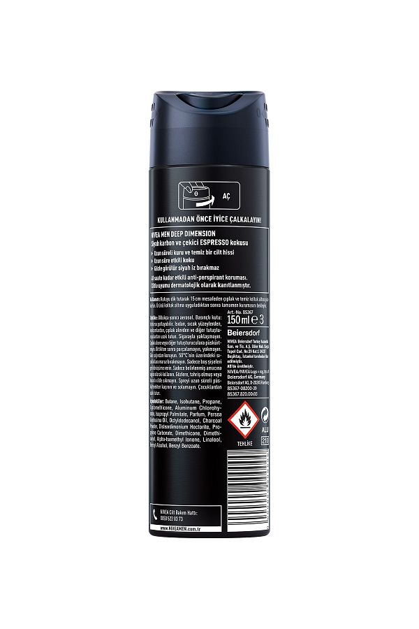 Men Erkek Sprey Deodorant Deep Dimension Espresso 150ml, 48 Saat Anti-perspirant Koruma_1