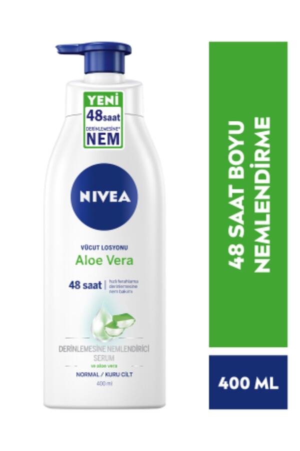 Aloe Vera Vücut Losyonu 400ml,Normal /Kuru Ciltler,Nemlendirici Serum ile 48 Saat Nem