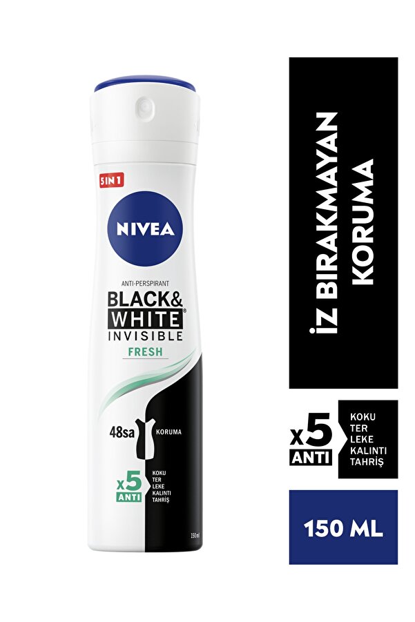 Kadın Sprey Deodorant Black&white Fresh Invisible 150ml,48 Saat Anti-perspirant Koruma