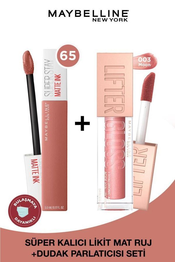 Super Stay Matte Ink Likit Mat Ruj 65 Seductress & Lifter Gloss Dudak Parlatıcısı 003 Moon