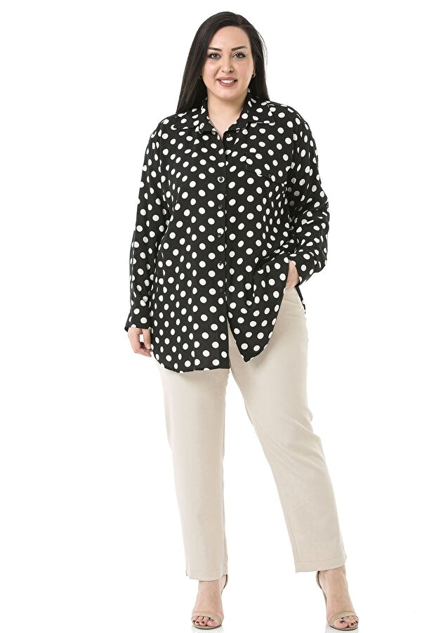 Fold-detail Sleeve Mock Flap-pocket Dotted Shirt — Black & White
