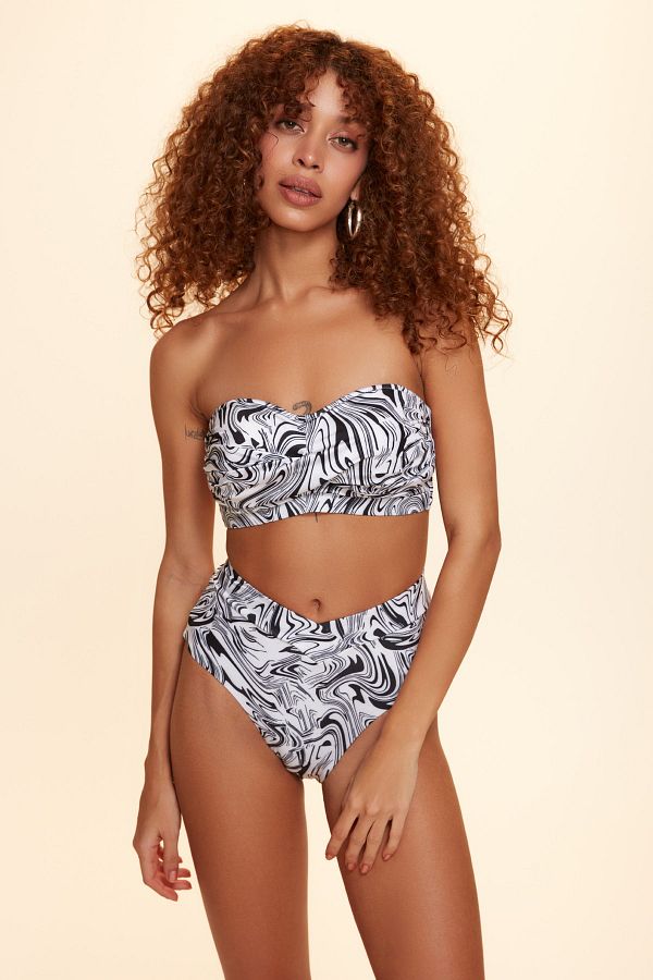 Ella Yüksek Bel V Kesim Bikini Tek Alt Ebruli Desenli 229206