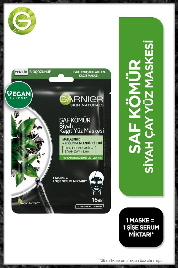 Skin Naturals Kömürlü Kağıt Yüz Maskesi Siyah Çay