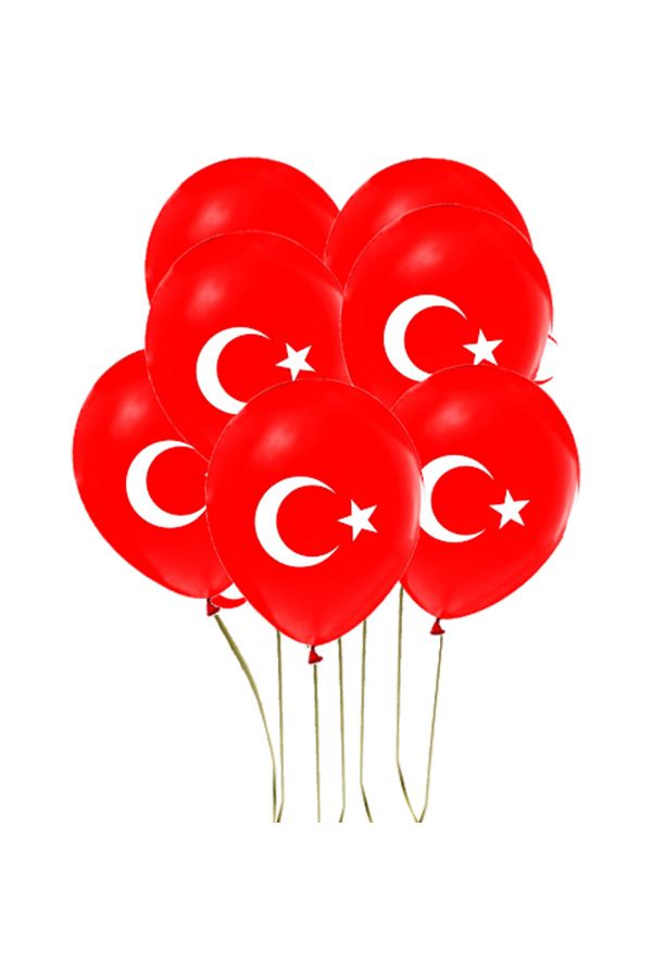 12 Adet Bayrak Balon Türk Bayraklı Kırmızı Baskılı Balon 23 Nisan Süslemesi