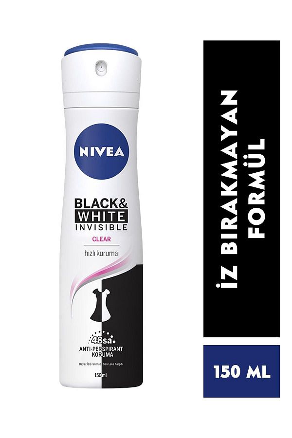 Kadın Sprey Deodorant Black&White Invisible Clear 150ml,48 Saat Anti-perspirant Koruma