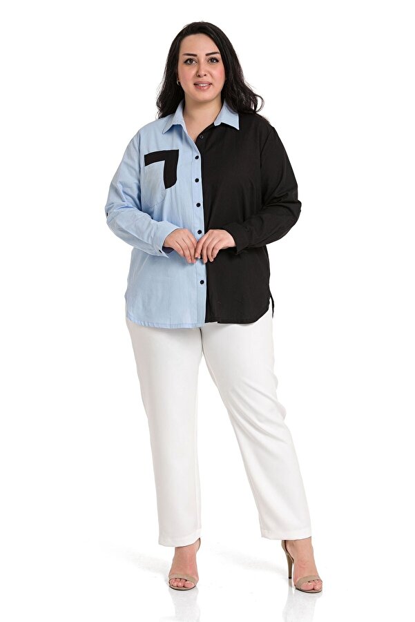 Fold-detail Sleeve Pocket-detail Asymmetric Shirt — Blue
