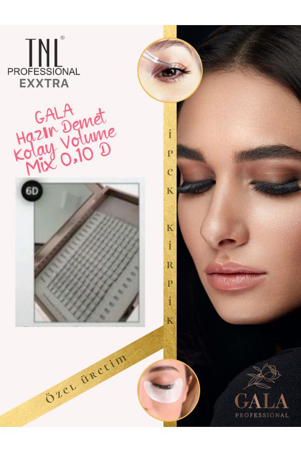 Tnl Exxtra Hazır Demet Hazır Volume Ipek Kirpik 6d 0.10 Kalınlık, D Kıvrım Mix Kutu Kalıcı Kirpik