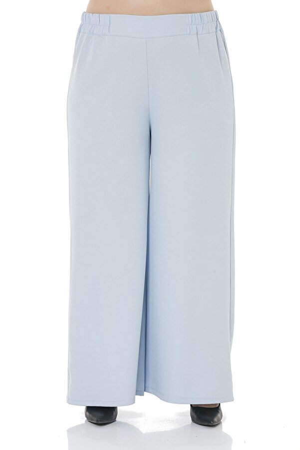 Waist Side & Back Elasticated Wide-leg Double Trousers &mdash; Baby Blue