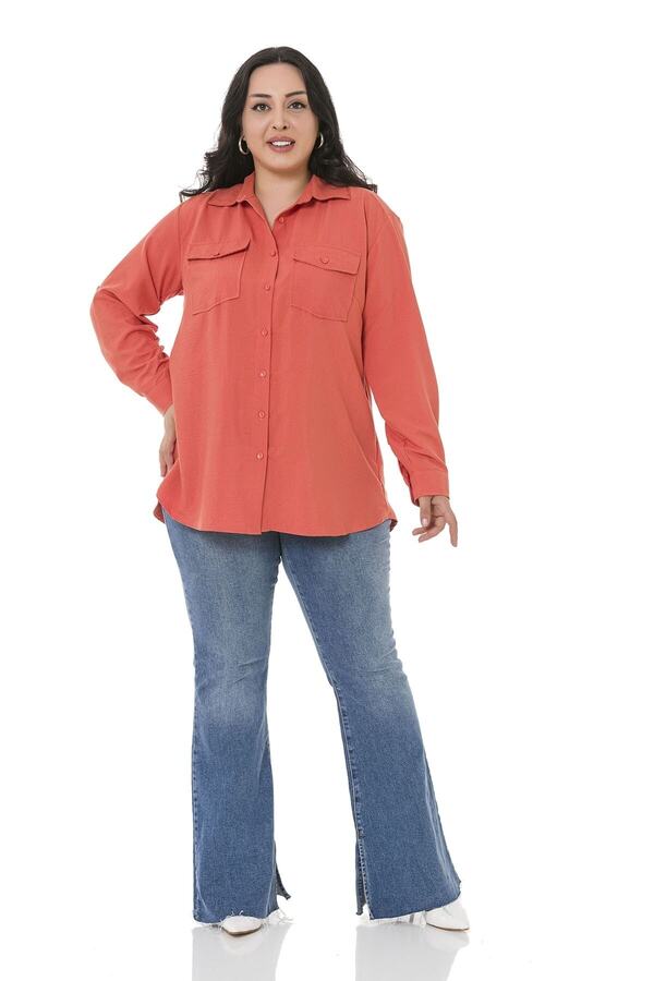 Shirt Collar Chest Two-pocket Shirt — Brick