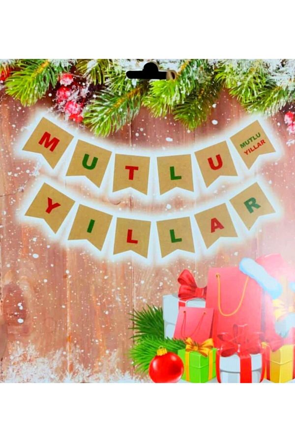 Yılbaşı Mutlu Yıllar Banner Karton Kraf