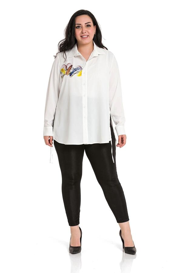 Leaf-print Printed Side Tie-detail Shirt — White
