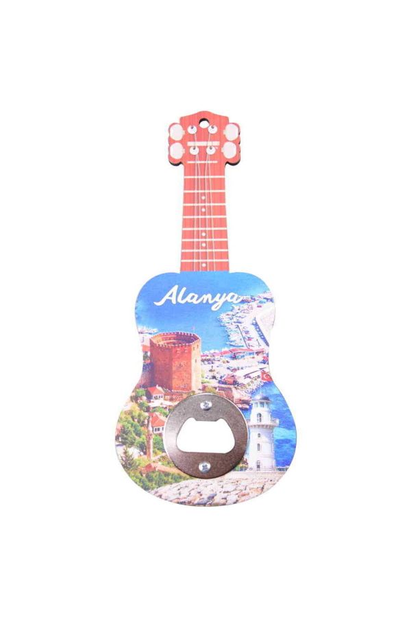 Alanya Temalı Ahşap Gitar Açacak Magnet 200x89 Mm 3 Nolu Tasarım