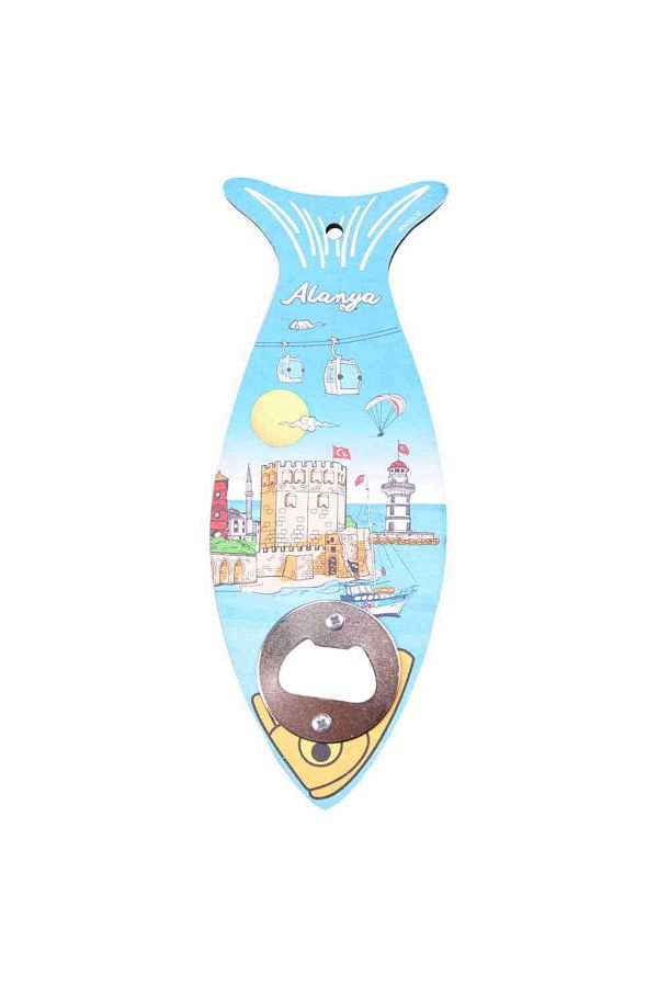 Alanya Temalı Ahşap Balık Açacak Magnet 190x70 Mm 2 Nolu Tasarım Myros