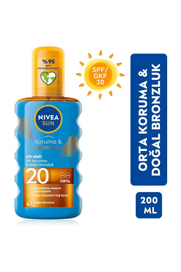 Sun Spf 20 Koruma Bronzluk Güneş Yağı Spreyi 200ml Orta Güneş Koruması Ve Doğal Bronzlaştırıcı