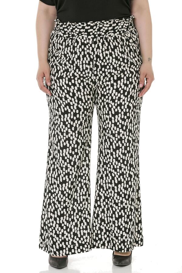 Waist Wide Elasticated Shirred Wide-leg Trousers — Black & White