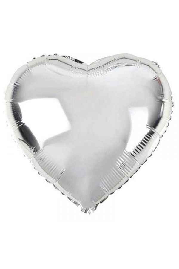 Kalp Şekilli Gümüş Renk Folyo Balon 45 Cm 5 Adet