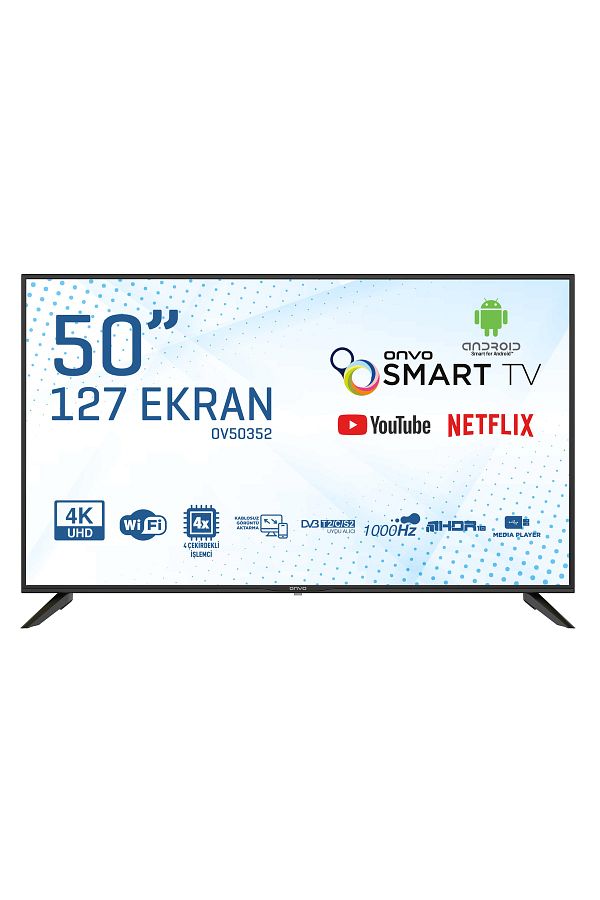 ONVO OV50352 50" 127 Ekran Uydu Alıcılı 4K Ultra HD Android Smart LED TV