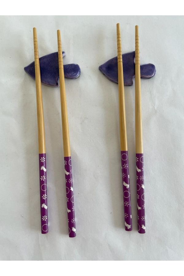 23cm Iki Çift Japon Malı Ahşap Chopstick Ve Iki Adet Seramik Dayanaklar Hd479
