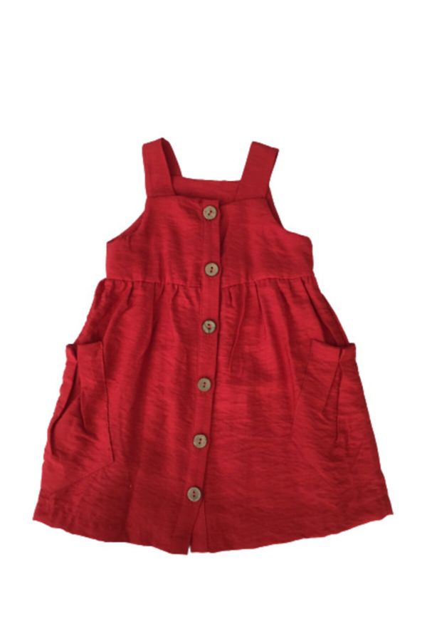 Kız Bebek Kırmızı Önden Düğmeli Elbise_0