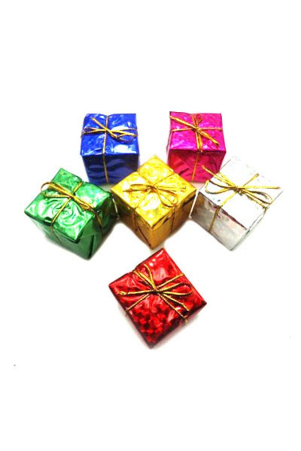 1 Paket Yılbaşı Büyük 4cm Renkli Paket Süs 6 Lı