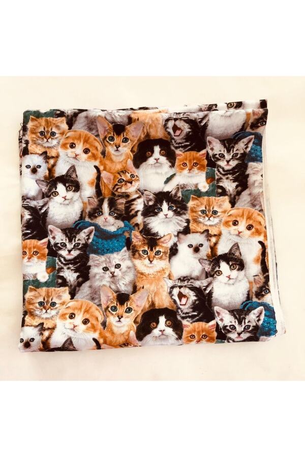 Kedi Desenli Kumaş - Amerikan Malı Kırkyama Kumaşı Km76