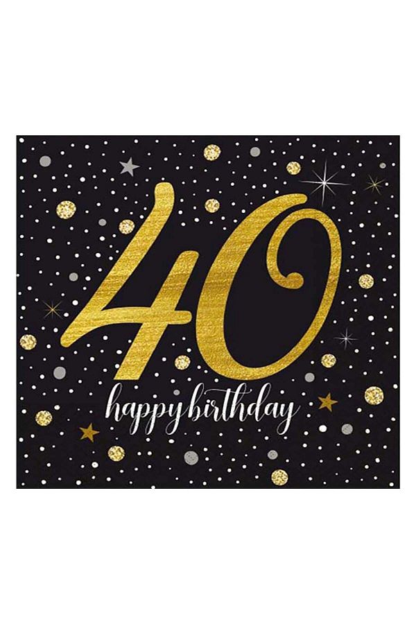 40 Yaş Işıltılı Happy Birthday Doğum Günü Kağıt Peçete 20 Adet 33x33 cm